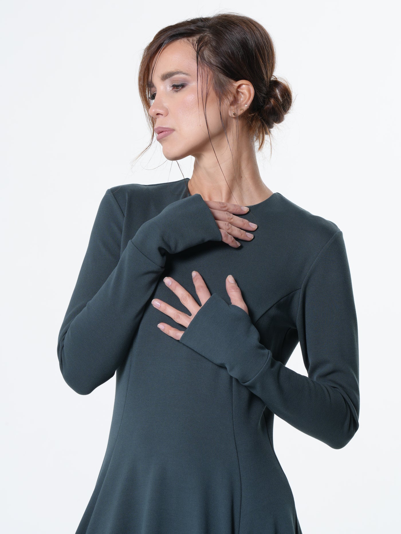 Maxi Draped Dress With Thumbhole Sleeves In Petrol