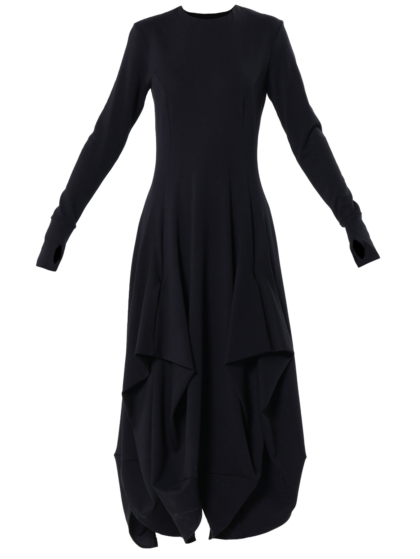 Maxi Draped Dress With Thumbhole Sleeves In Black