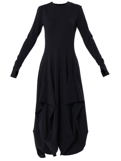 Maxi Draped Dress With Thumbhole Sleeves In Black