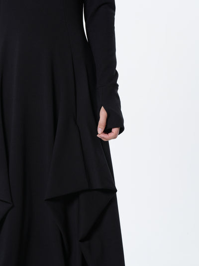 Maxi Draped Dress With Thumbhole Sleeves In Black