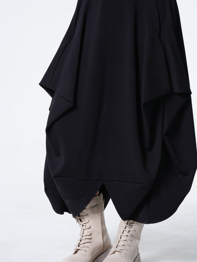 Maxi Draped Dress With Thumbhole Sleeves In Black