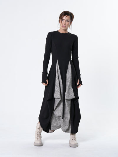 Two-Toned Maxi Dress With Thumbhole Sleeves