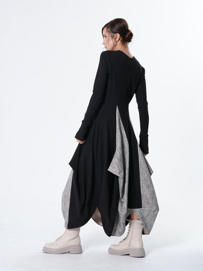 Two-Toned Maxi Dress With Thumbhole Sleeves