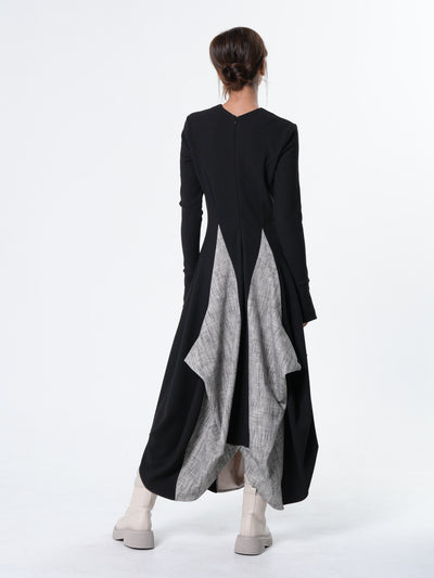 Two-Toned Maxi Dress With Thumbhole Sleeves