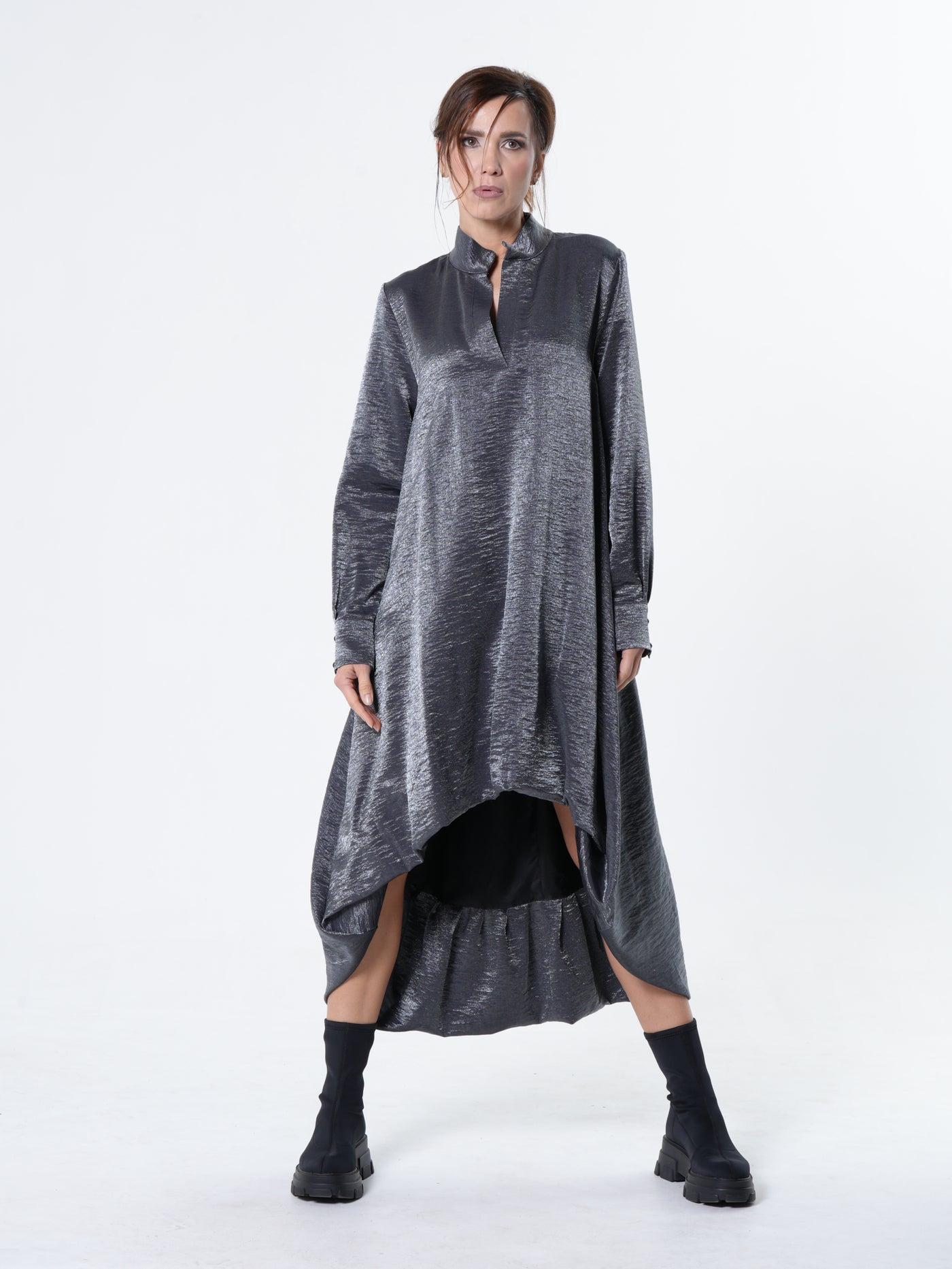 Shiny Metallic High-Low Dress