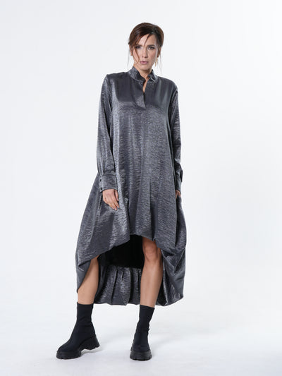 Shiny Metallic High-Low Dress