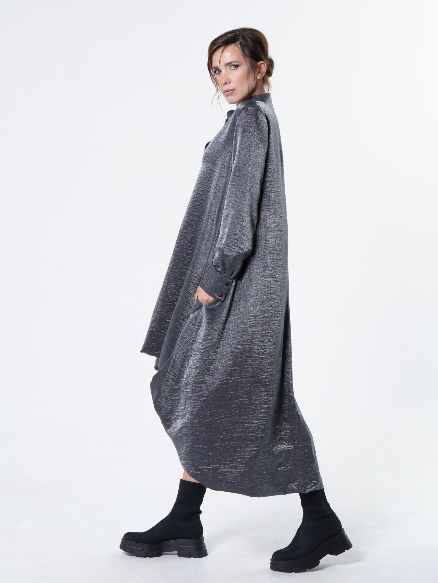 Shiny Metallic High-Low Dress