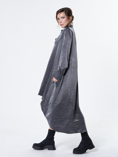 Shiny Metallic High-Low Dress