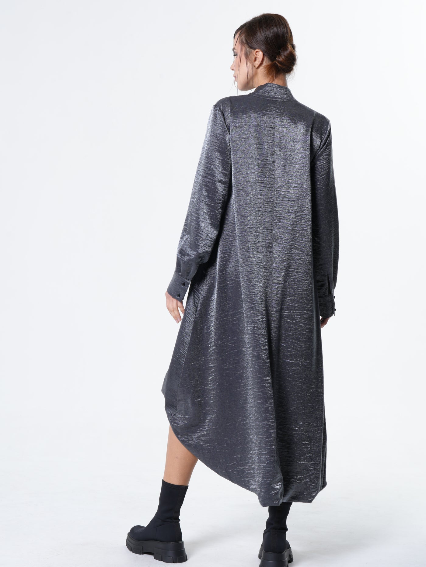 Shiny Metallic High-Low Dress