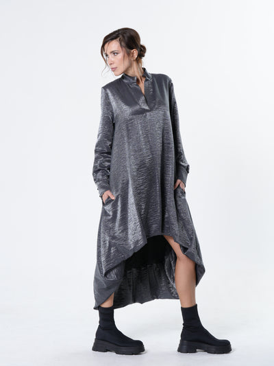 Shiny Metallic High-Low Dress