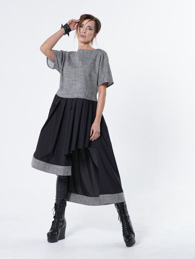 Two-Toned Asymmetrical Denim Tunic Dress