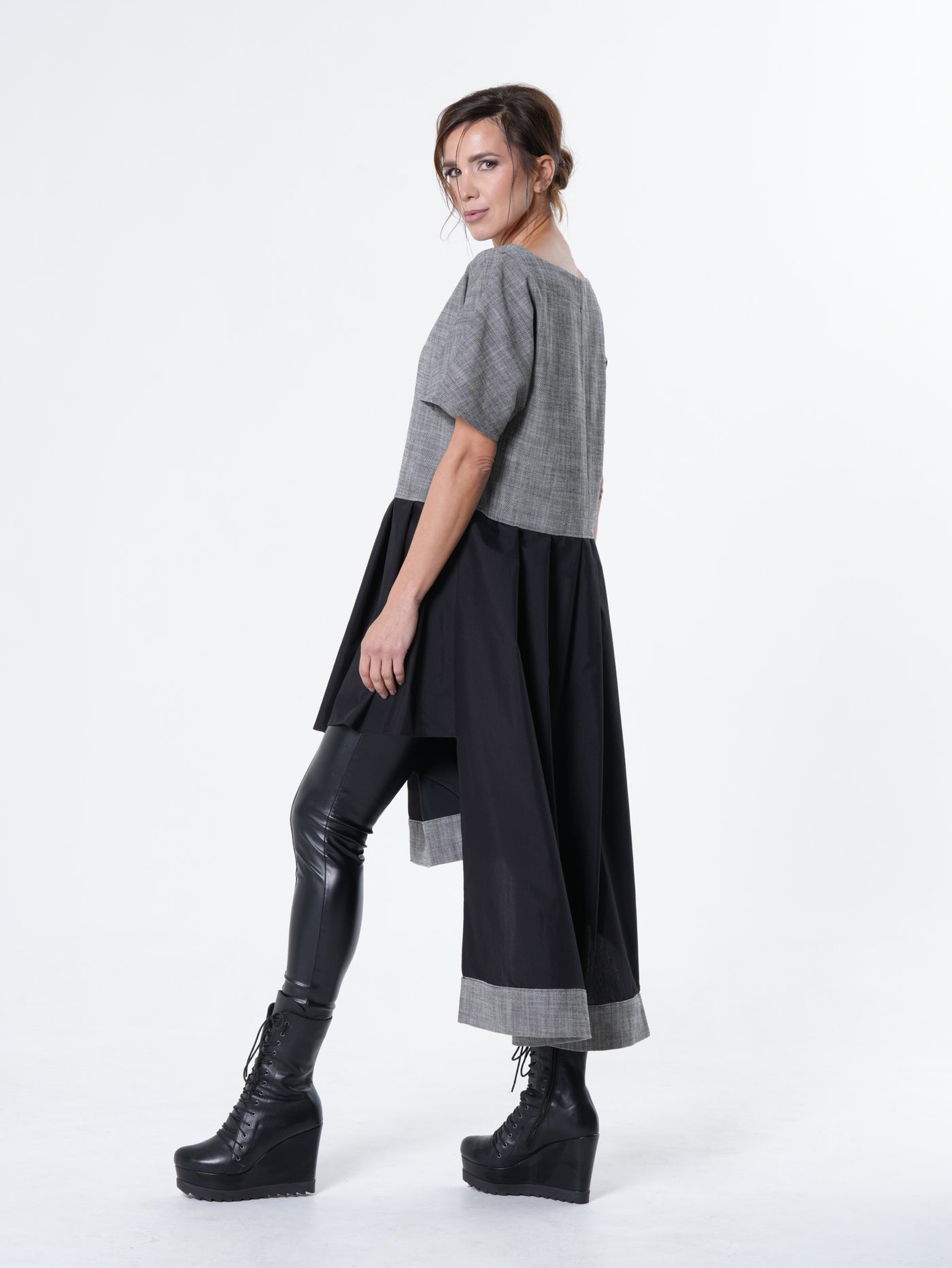 Two-Toned Asymmetrical Denim Tunic Dress