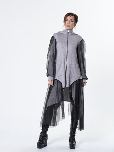 Avant-Garde Tulle Sleeves Cardigan