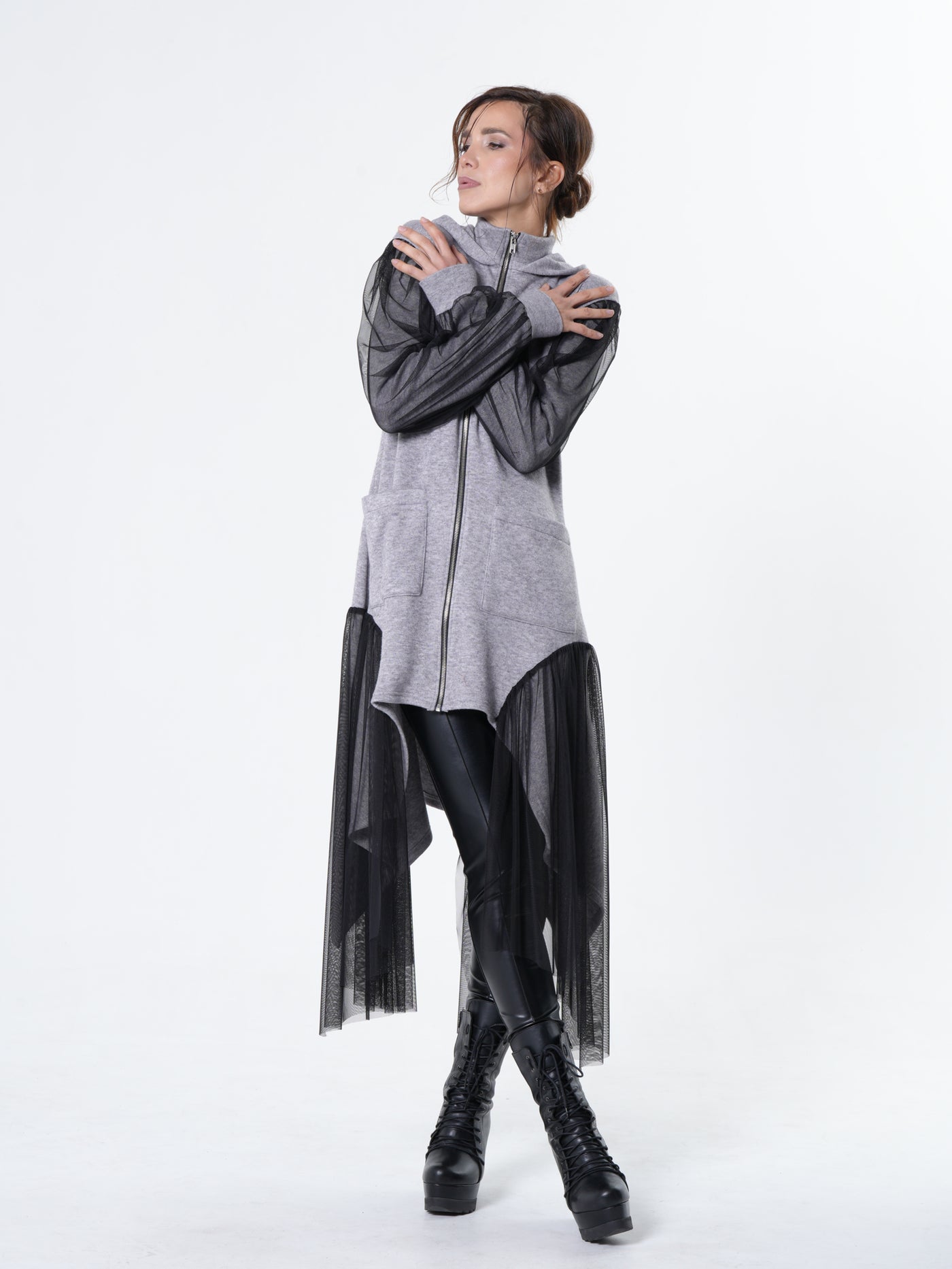 Avant-Garde Tulle Sleeves Cardigan