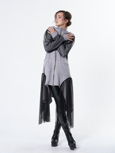 Avant-Garde Tulle Sleeves Cardigan