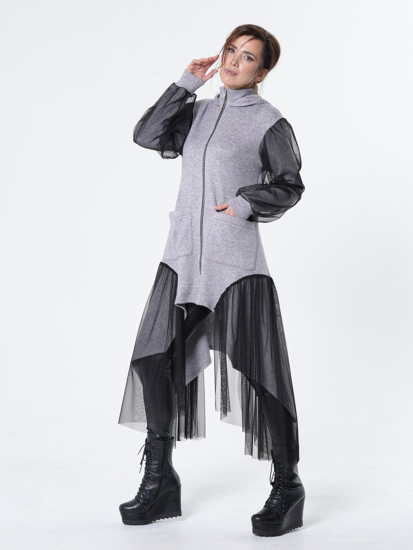 Avant-Garde Tulle Sleeves Cardigan