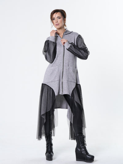 Avant-Garde Tulle Sleeves Cardigan