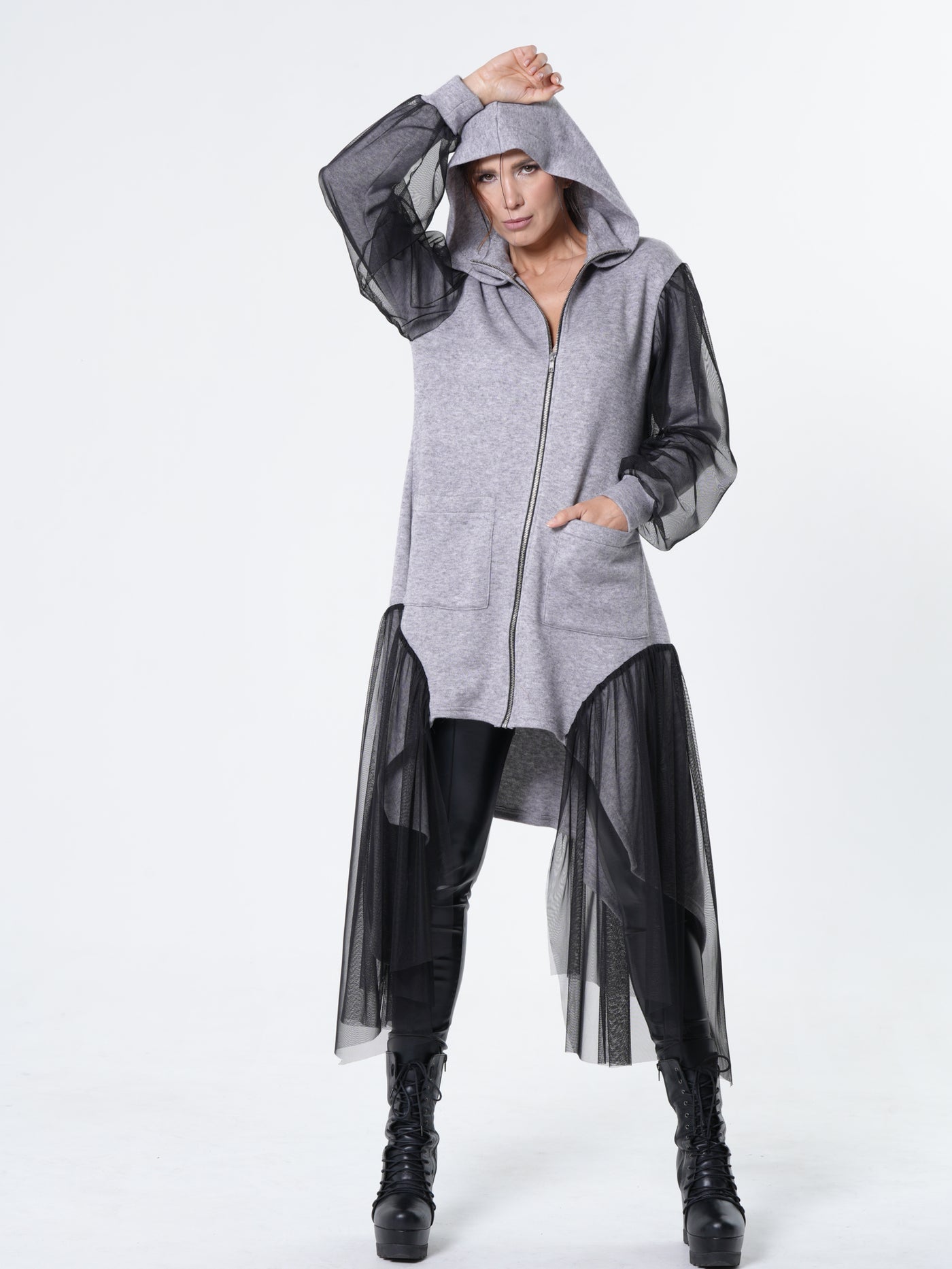 Avant-Garde Tulle Sleeves Cardigan