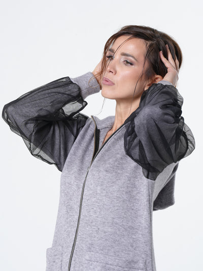 Avant-Garde Tulle Sleeves Cardigan