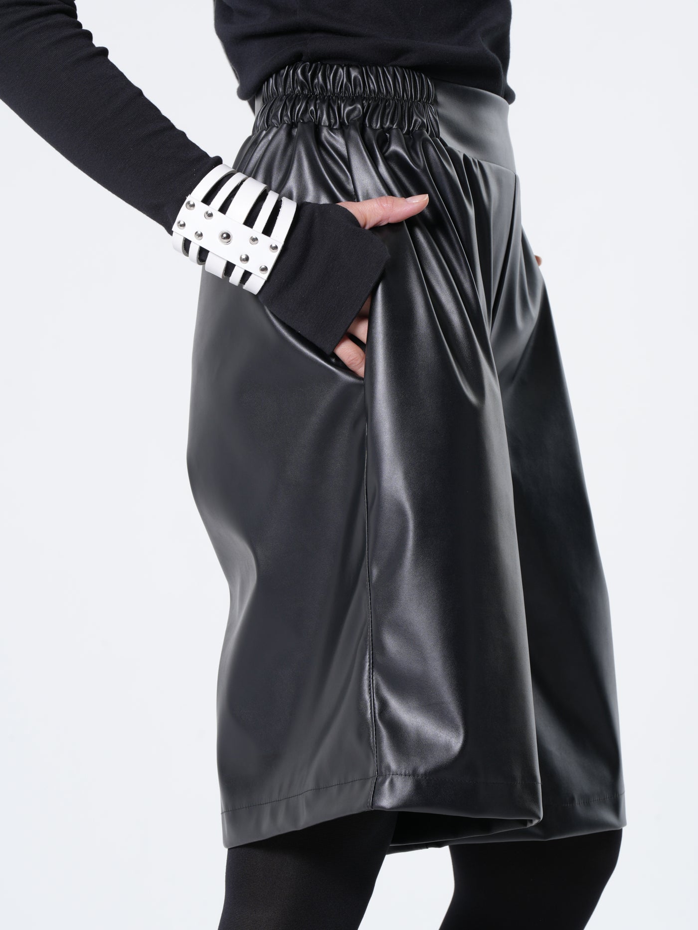 Vegan Leather Bermuda Shorts In Black