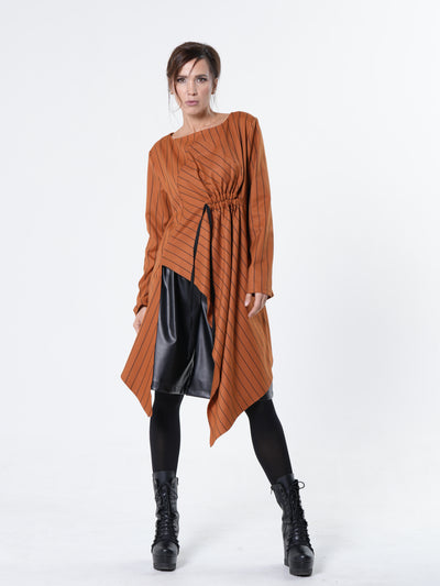 Asymmetrical Striped Tunic In Orange