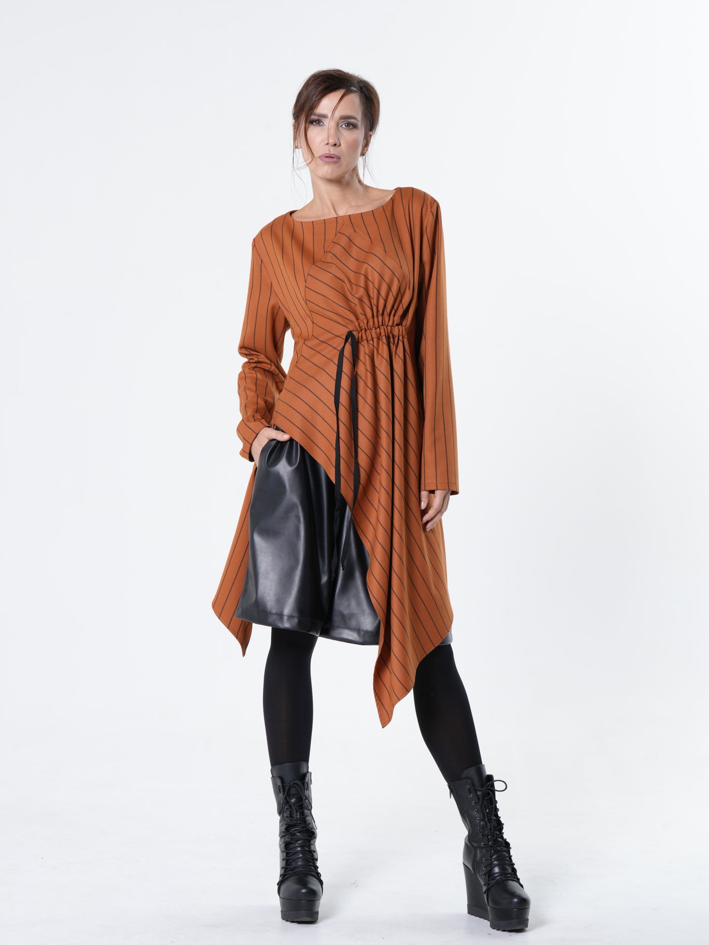 Asymmetrical Striped Tunic In Orange