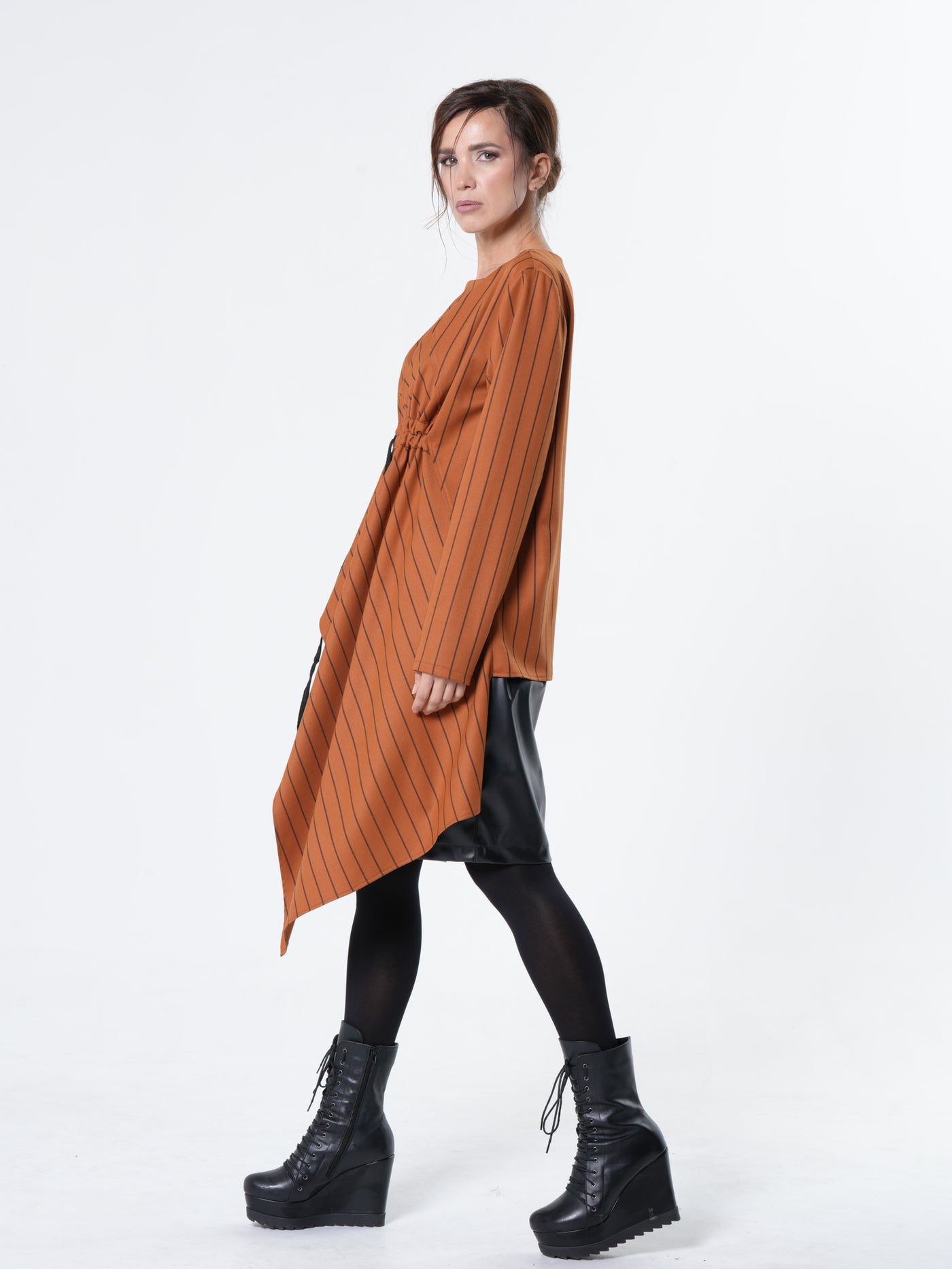 Asymmetrical Striped Tunic In Orange