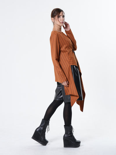 Asymmetrical Striped Tunic In Orange