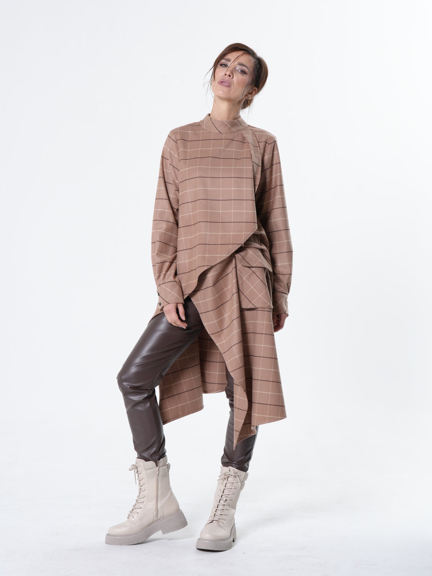 Checked Asymmetric Tunic Shirt