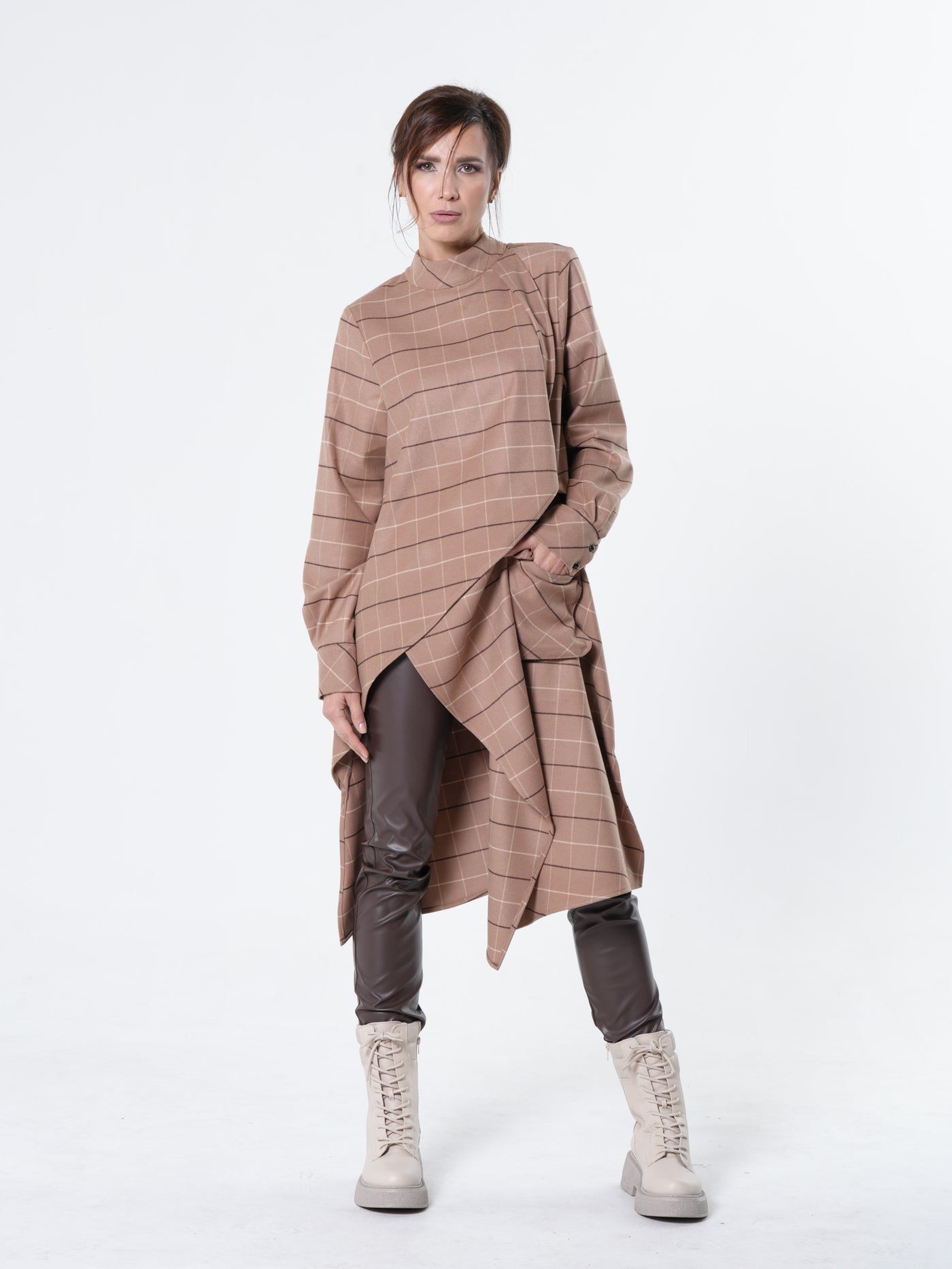 Checked Asymmetric Tunic Shirt