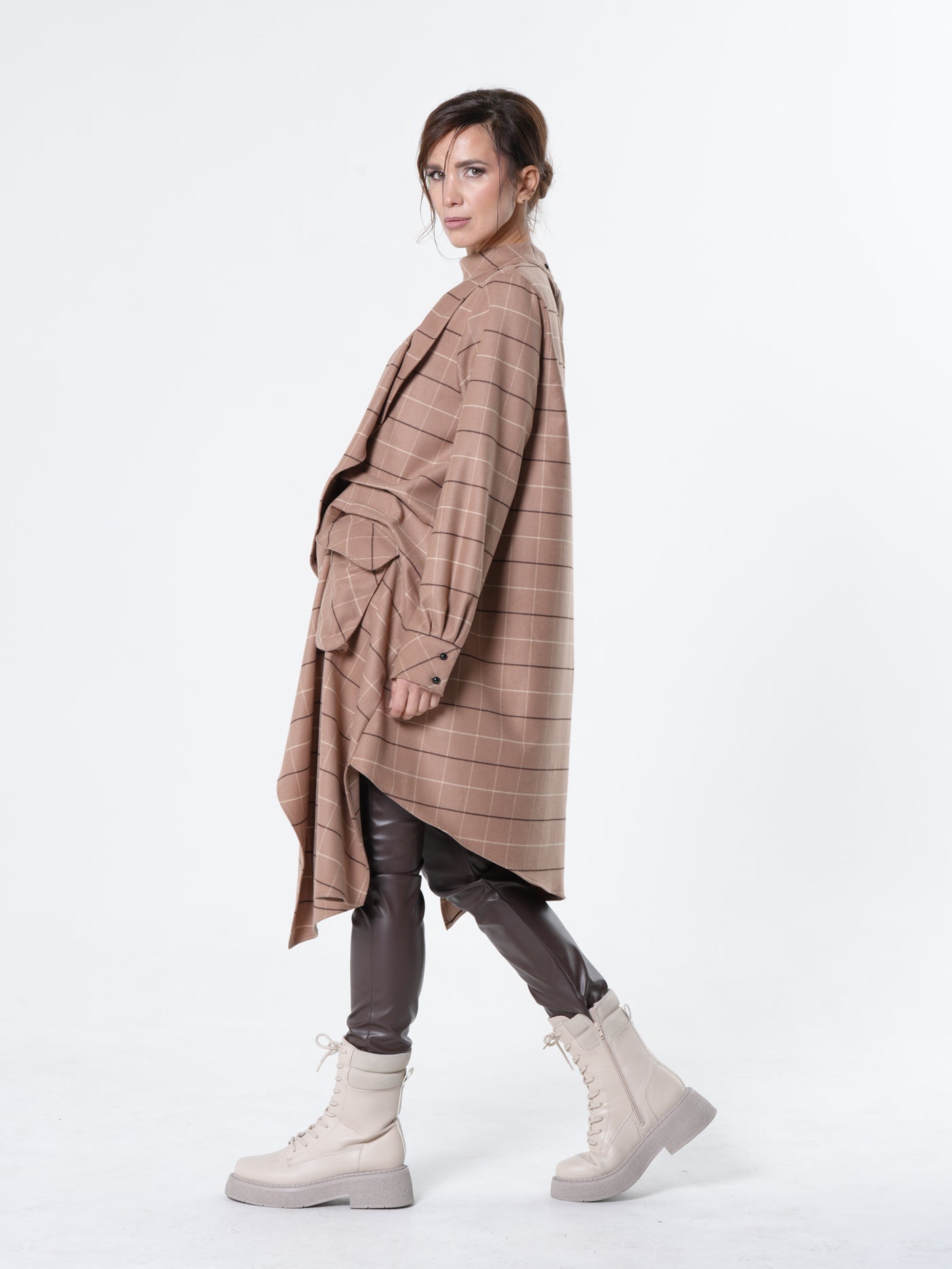 Checked Asymmetric Tunic Shirt