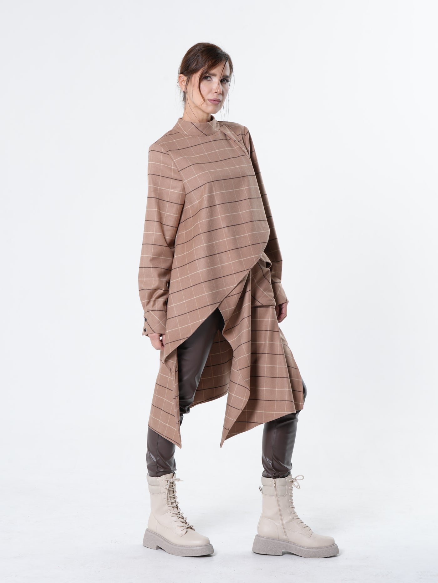 Checked Asymmetric Tunic Shirt