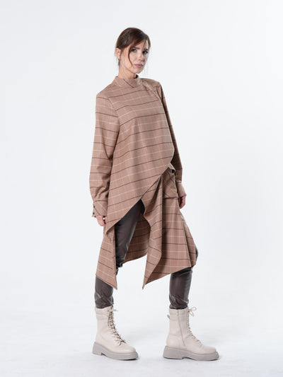 Checked Asymmetric Tunic Shirt