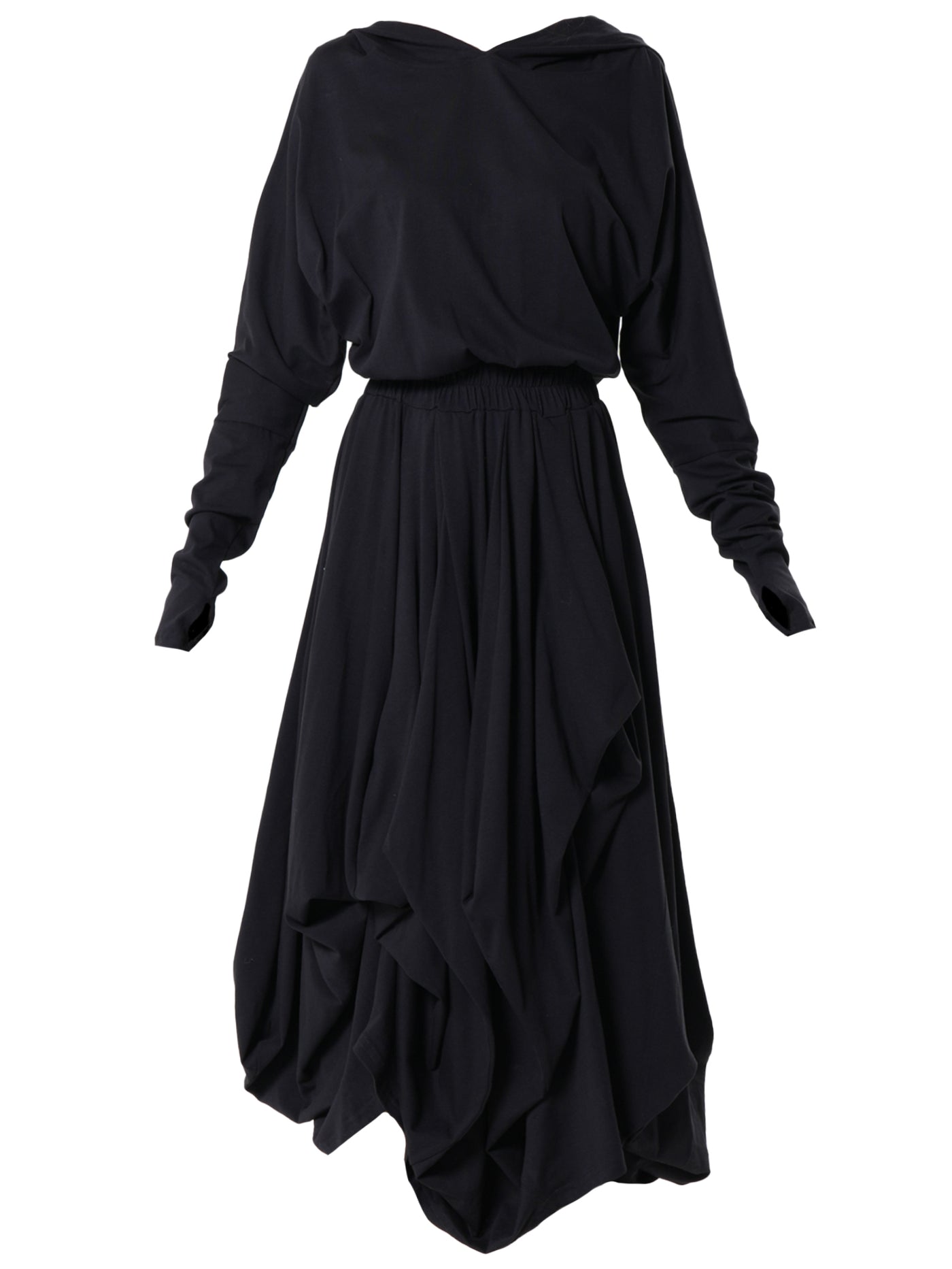 Hooded Midi Dress In Black