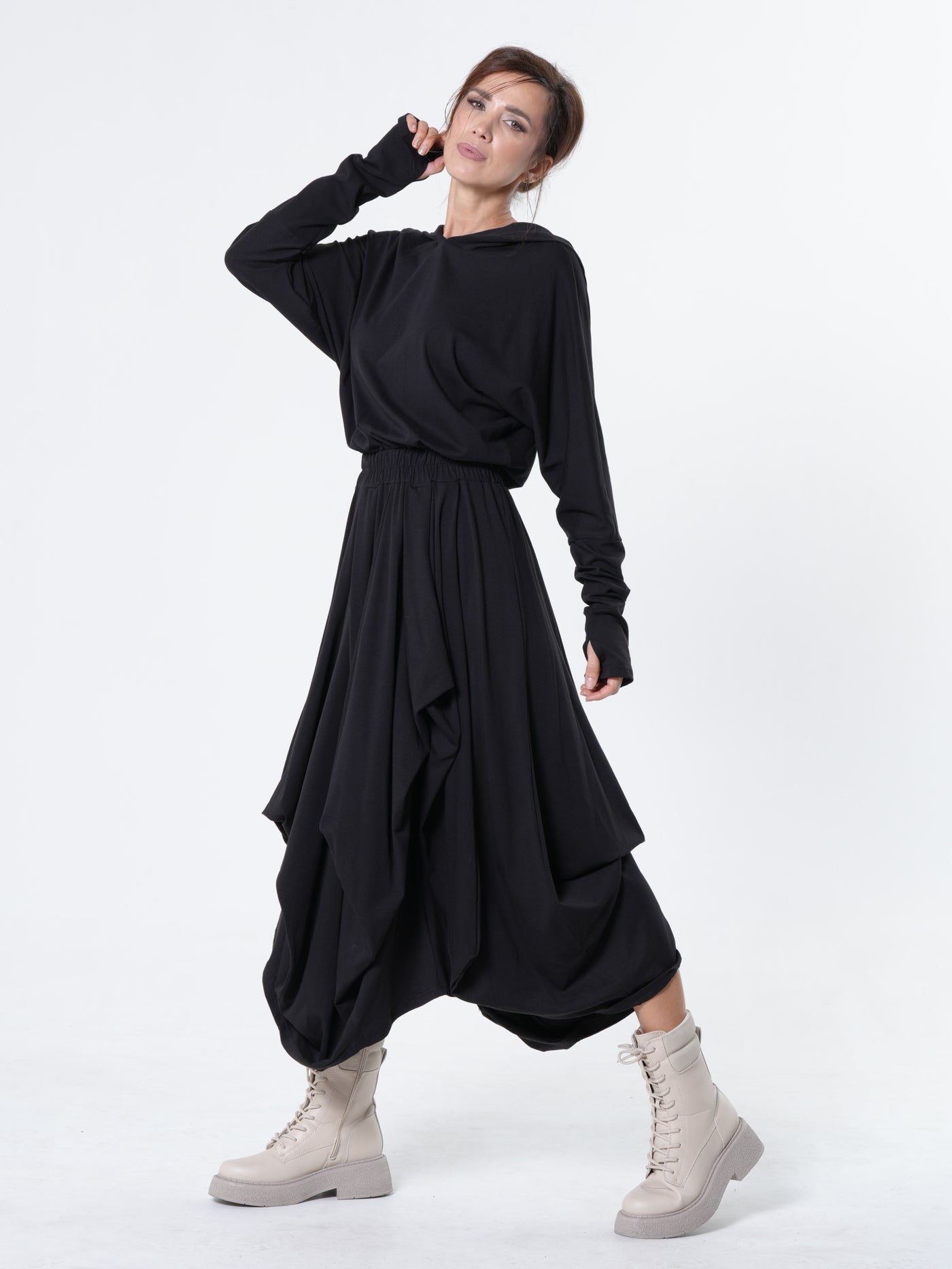 Hooded Midi Dress In Black