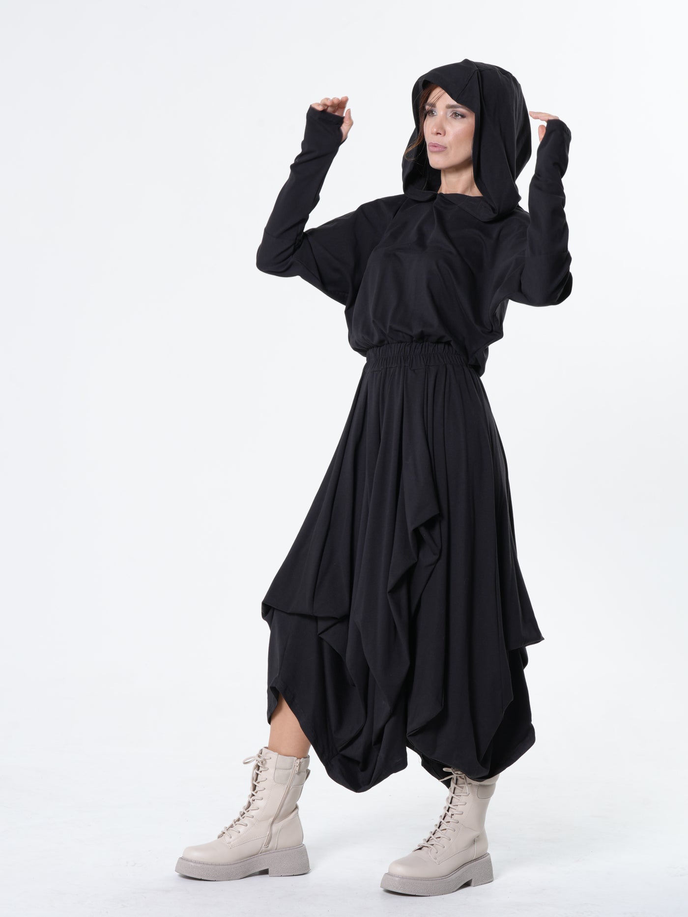 Hooded Midi Dress In Black