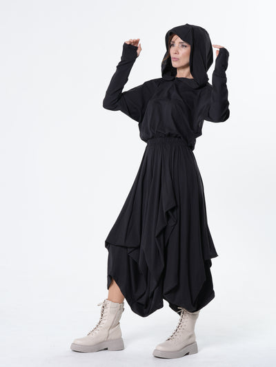 Hooded Midi Dress In Black