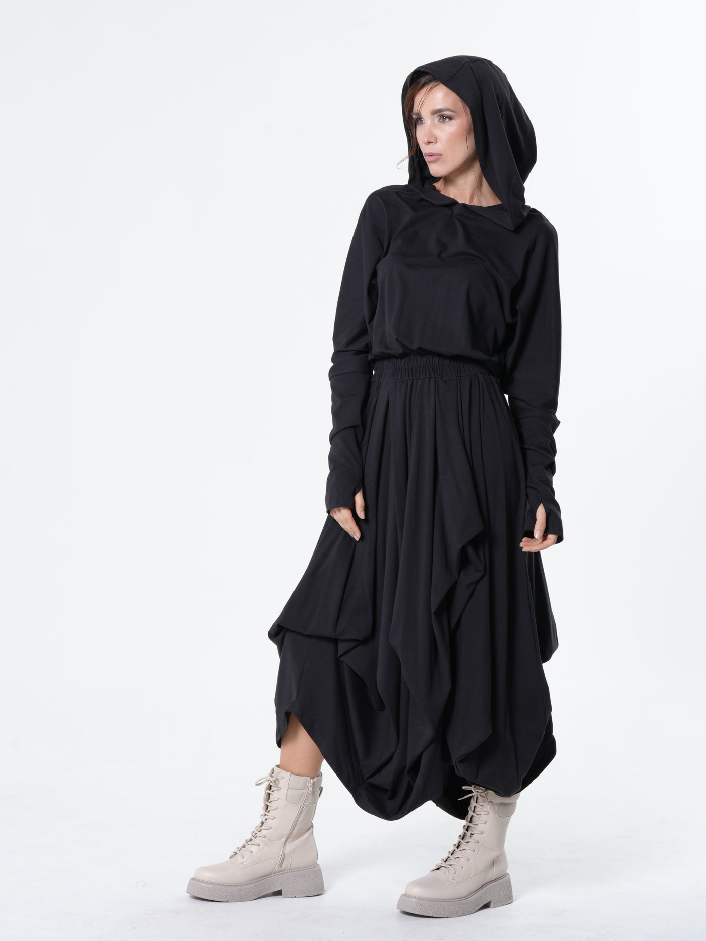 Hooded Midi Dress In Black