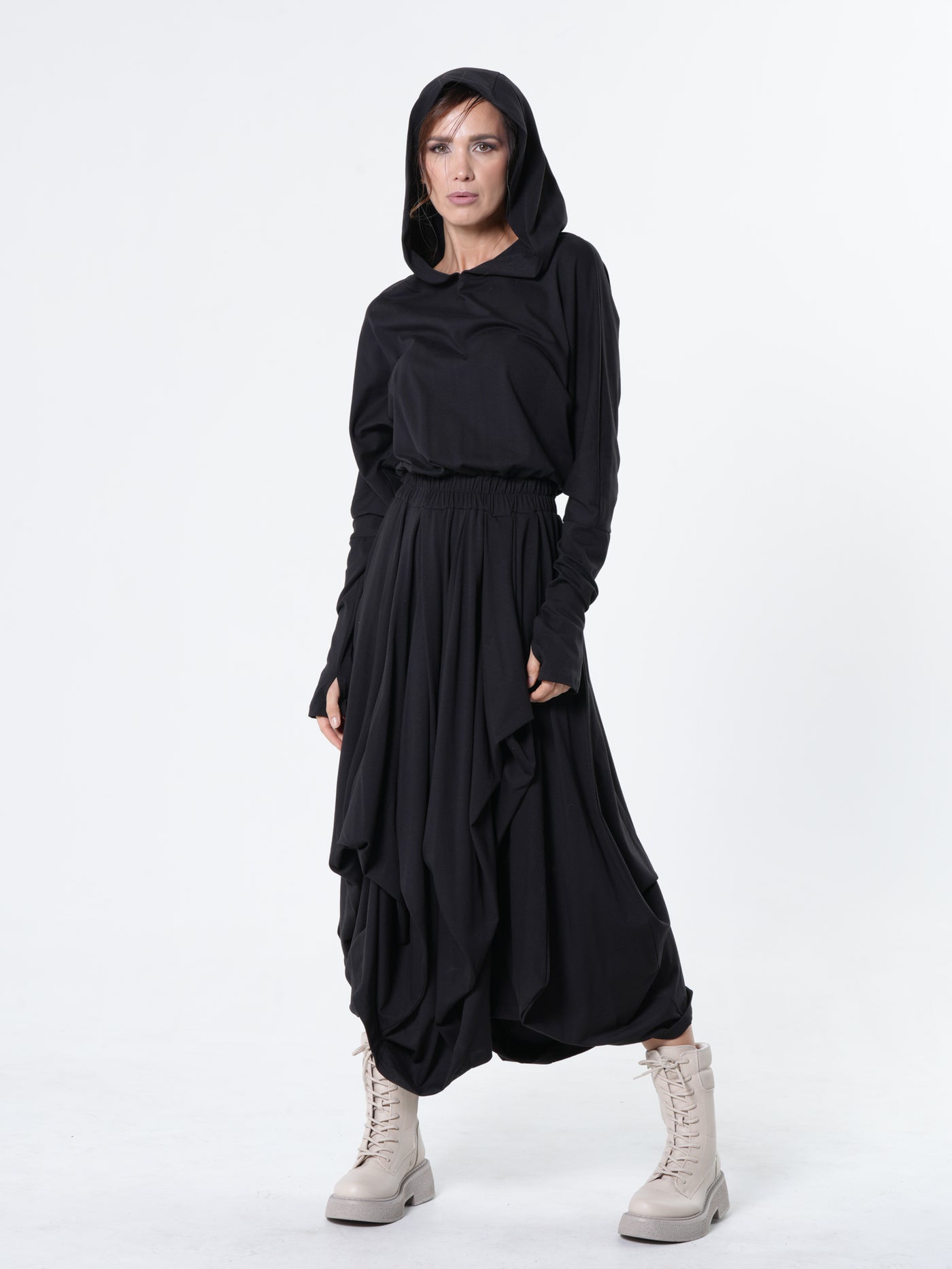 Hooded Midi Dress In Black