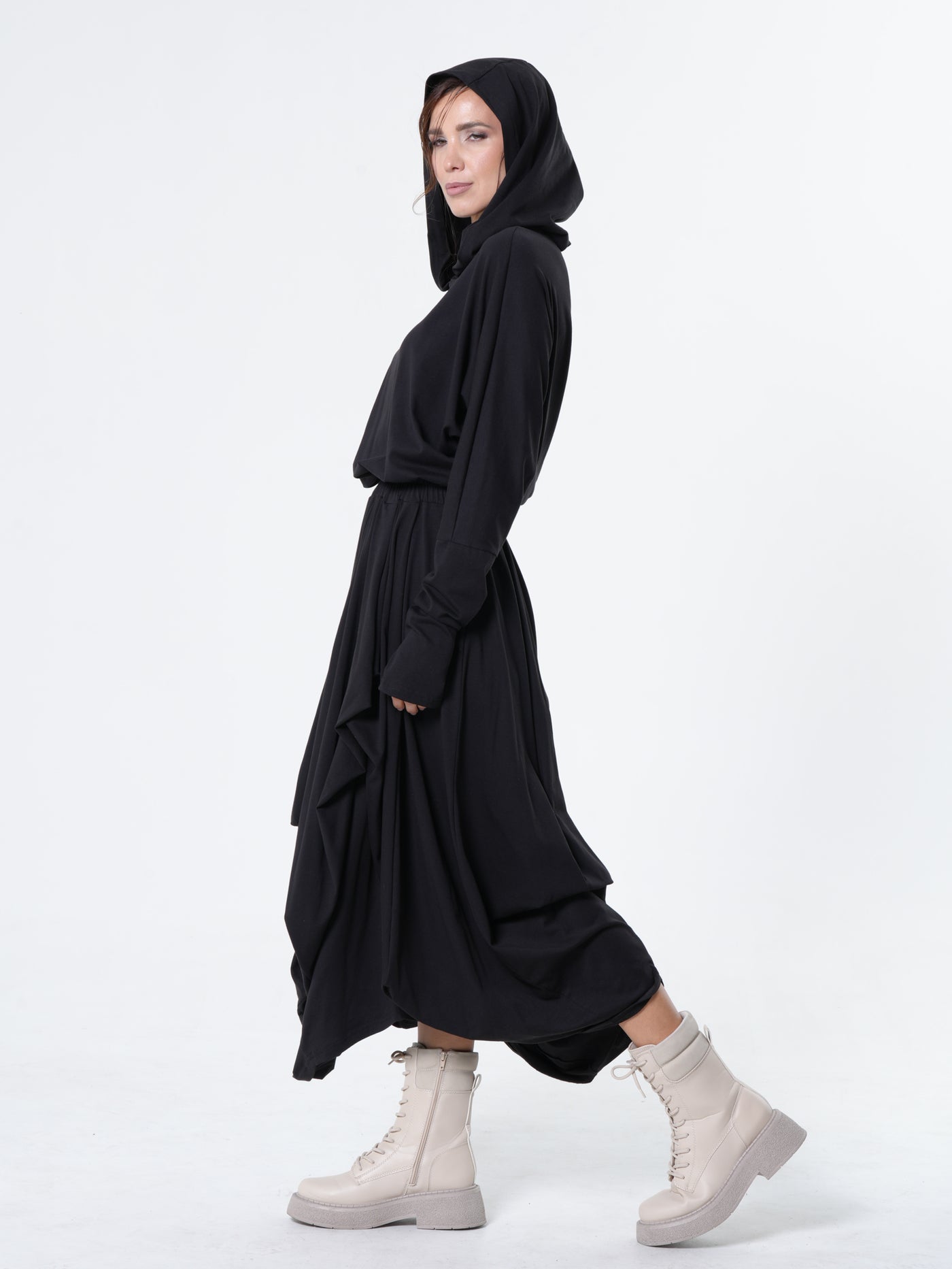 Hooded Midi Dress In Black