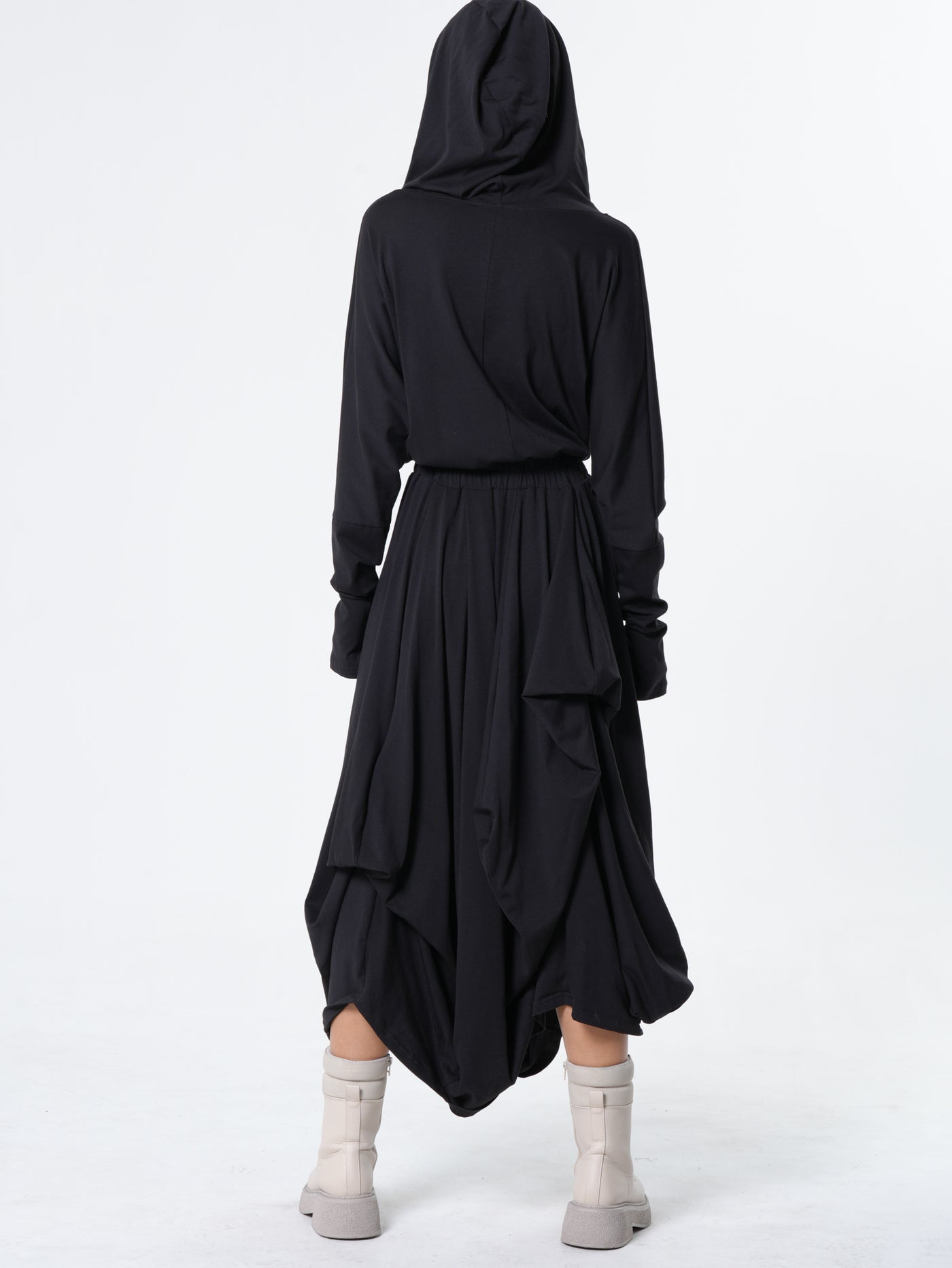 Hooded Midi Dress In Black