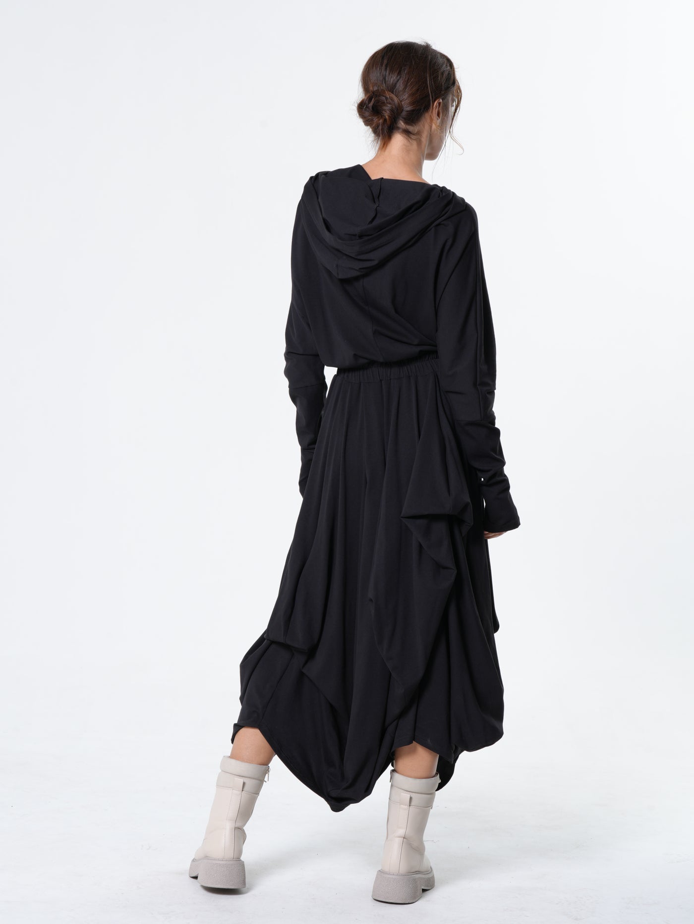 Hooded Midi Dress In Black