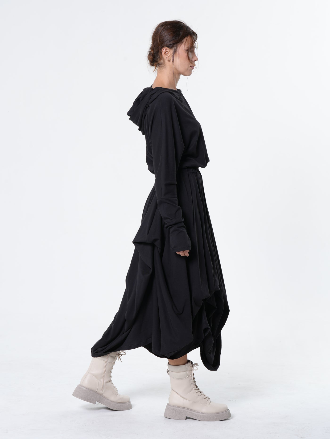 Hooded Midi Dress In Black