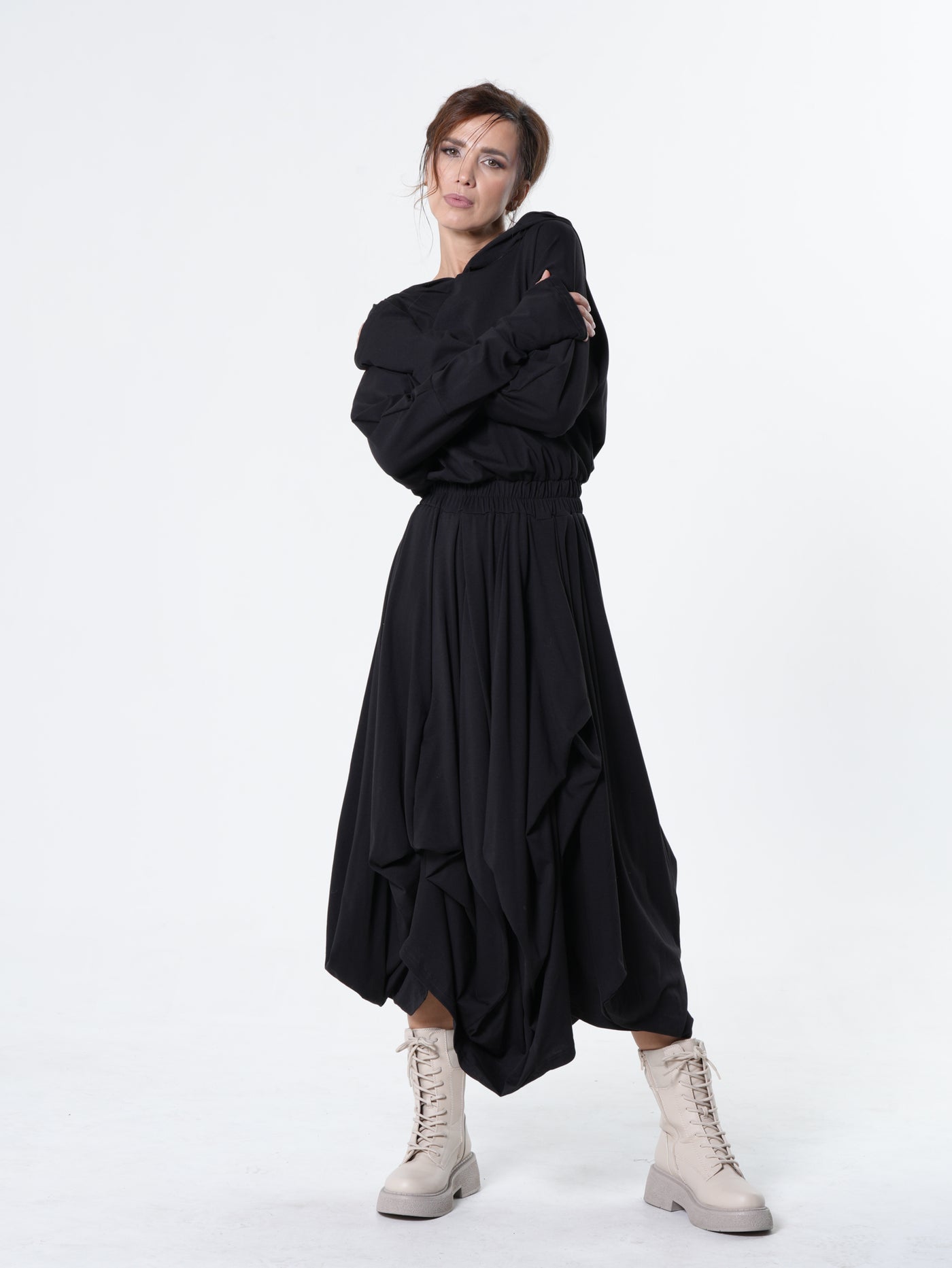 Hooded Midi Dress In Black