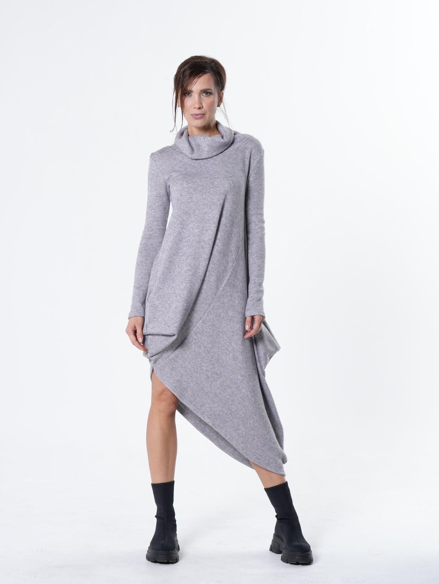 Asymmetric Turtleneck Knit Tunic Dress