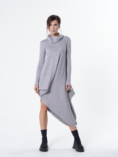 Asymmetric Turtleneck Knit Tunic Dress