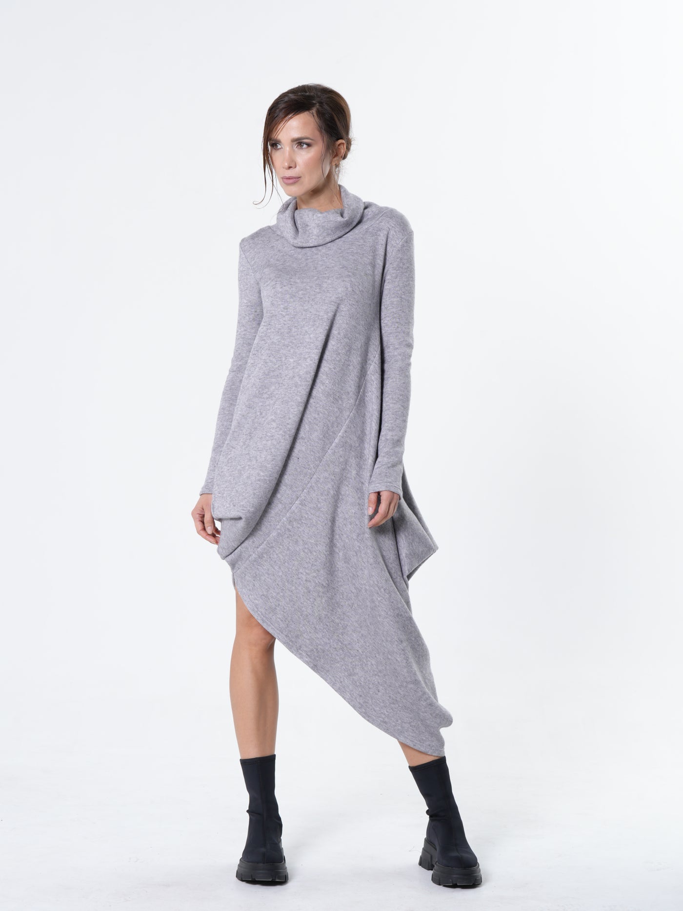 Asymmetric Turtleneck Knit Tunic Dress