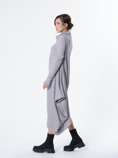 Asymmetric Turtleneck Knit Tunic Dress