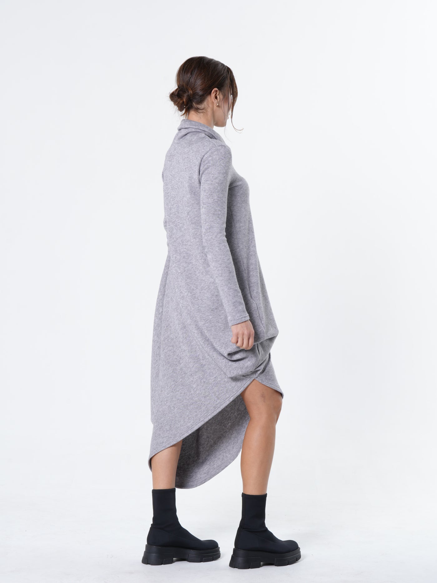Asymmetric Turtleneck Knit Tunic Dress