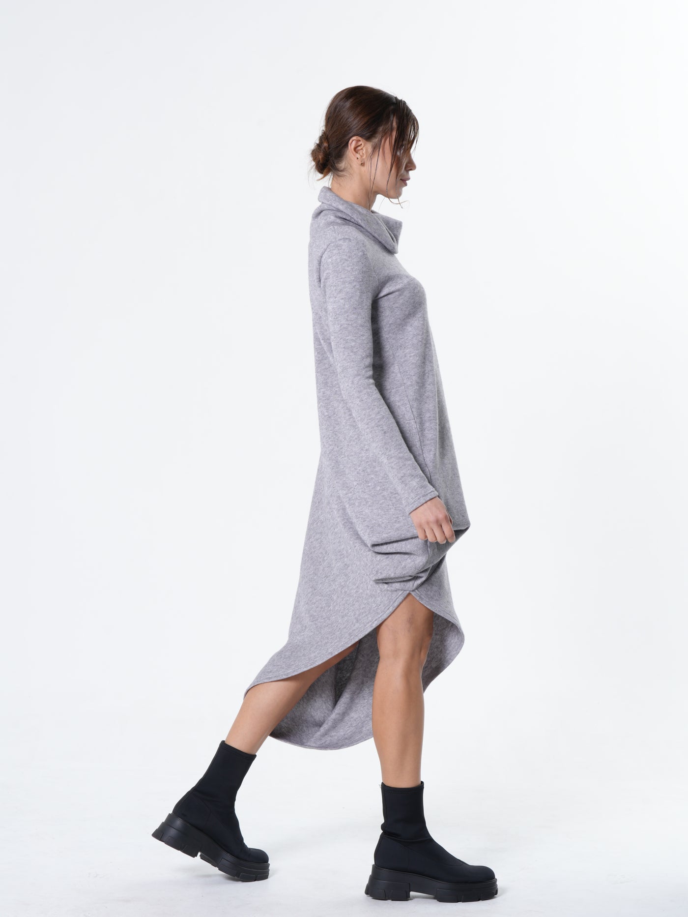 Asymmetric Turtleneck Knit Tunic Dress